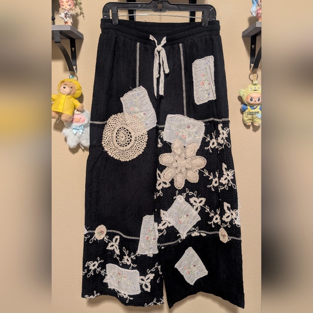 Black Skirt with Crochet and Patchwork Details